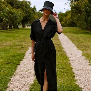 NWT Dissh Hoult Black Linen Maxi Shirt Dress Size 6 Retail $190
